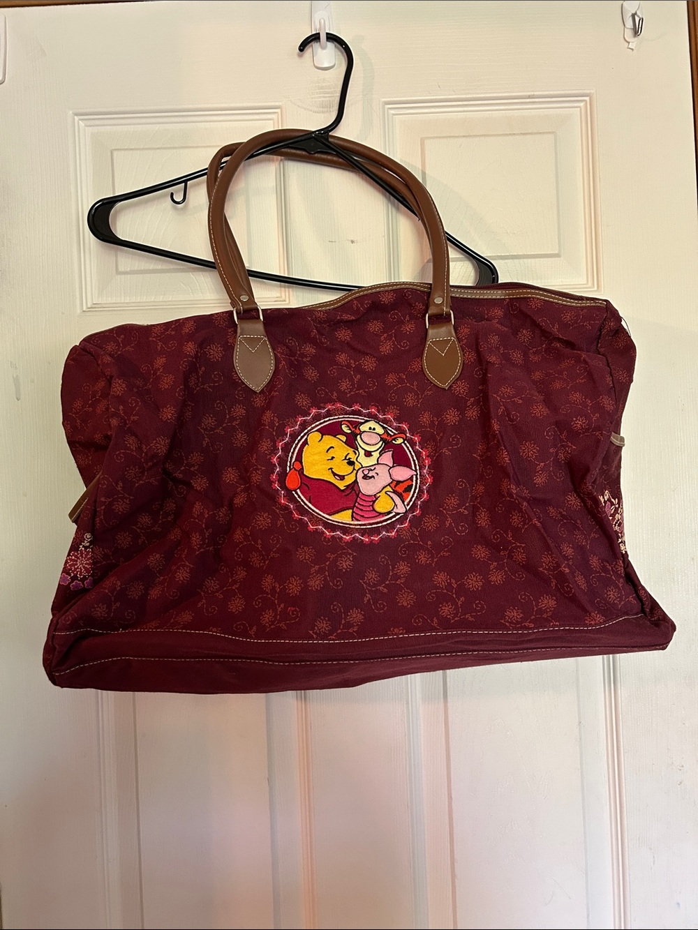 Winnie the Pooh Burgundy Canvas Overnight Tote Bag